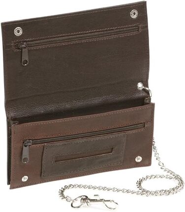 Biker Tobacco Pouch with Chrome Chain Tobacco Bag Rolling Pouch LEAS in Genuine Leather, Dark Brown - LEAS Special Edition