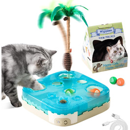 Migipaws Cat Toy, 7-in-1 Electric Interactive Cat Toy, Rolling Ball, Flexible Angel with Feathers, Catnip, Cat Grooming, Cardboard Cat House, Paw Palace for House Cats