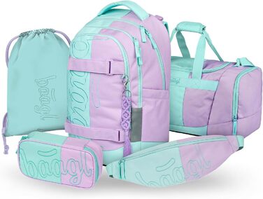 Шкільний рюкзак Baagl Set для хлопчиків та дівчаток-підлітків (5 предметів): рюкзак Skate MAX, пенал, спортивна сумка, бананка, 30 л (Sweet)