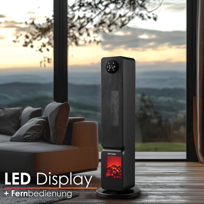 Electric Heater with Fireplace Illusion, Energy-Saving, Oscillating, Overheat Protection, 2000 Watts, 2 Levels, Controllable via Smartphone with Tuya App, Heater, Quiet Mobile Heater, Electric Heater, Mini Heater