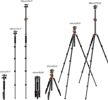 Штатив K&F Concept 238CM для камери з міцною конструкцією (186см, 10кг)