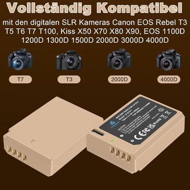 Акумулятор Homesuit LP-E10 1600mAh та LED-зарядний пристрій для Canon EOS 1100D, 1200D, 1300D, 2000D, Rebel T3, T5, T6, T7, Kiss X50, Kiss X70 (2 шт. акумулятори та 1 зарядний пристрій)