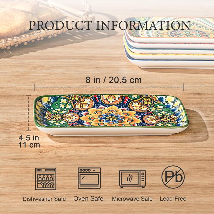 Набір сервірувальних тарілок Henten Home 6 шт. для закусок, суші, салатів та десертів (21 см)