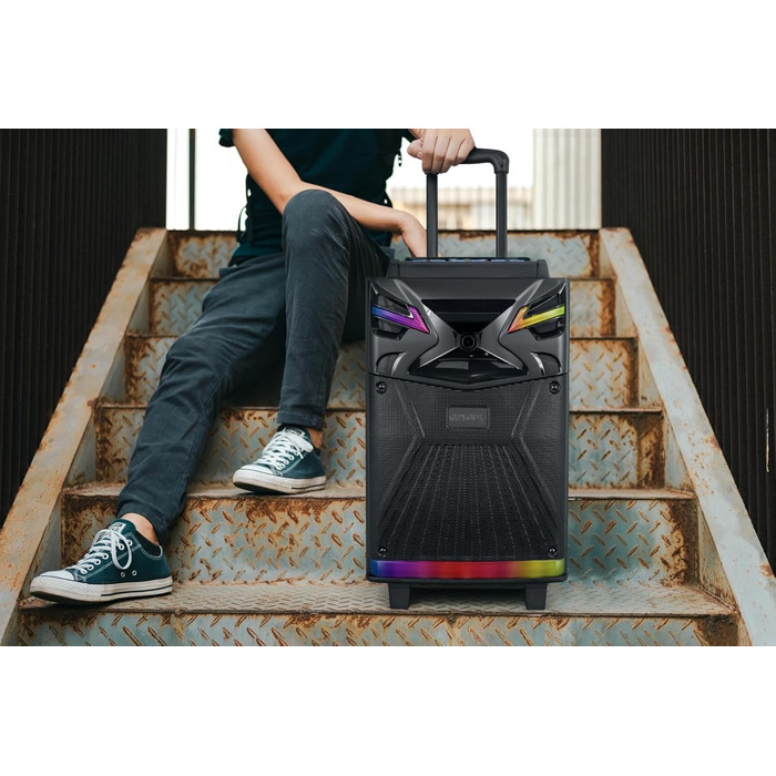 Портативна караоке система з Bluetooth та 2 мікрофонами, 2 x 10” динаміки, USB-C запис, світлові ефекти, FM, підтримка TV/проектора, GTSK210-1