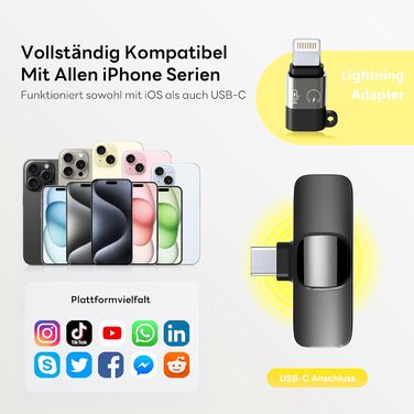 Бездротовий петличний мікрофон Qhot для iPhone, YouTube, TikTok, Vlog. Чорний