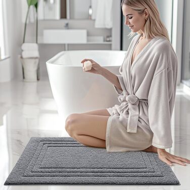 Килимок для ванної кімнати DEXI: м'який, неслизький, пральний, 60 x 110 см, білий/темно-сірий