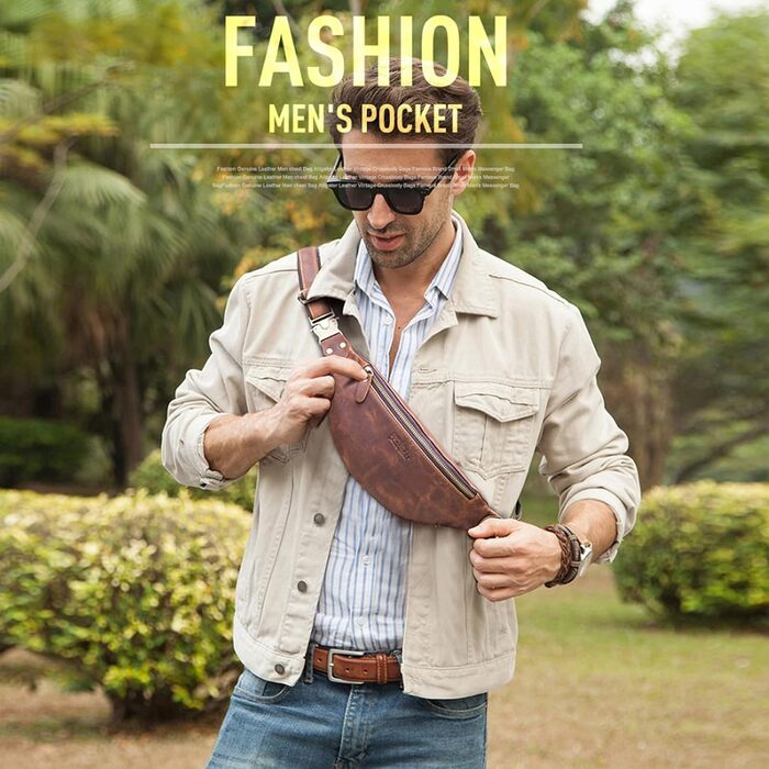 Чоловіча сумка через плече FANDARE з натуральної шкіри, бананка, поясна сумка для подорожей, туризму, занять спортом (Димно-коричневий)