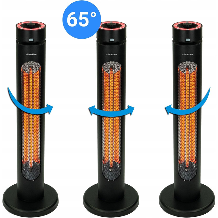 Інфрачервовий обігрівач Climative 2500W з 9 рівнями, IP65 для тераси та приміщення, настінний, з пультом та таймером, чорний (Aura)