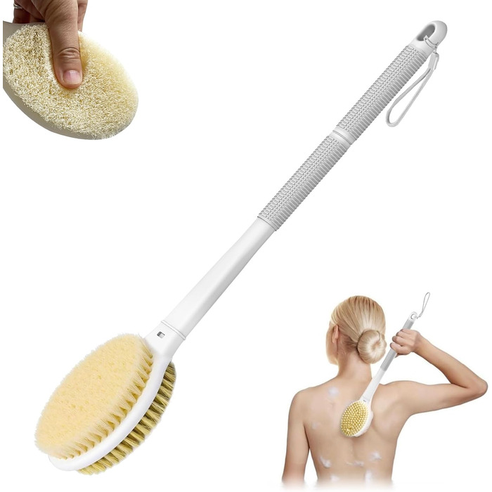 Щітка для спини Elzle Duschbürste: Масажна щітка для тіла з довгим руків'ям, 44 см, для пілінгу та видалення омертвілої шкіри, сірий колір