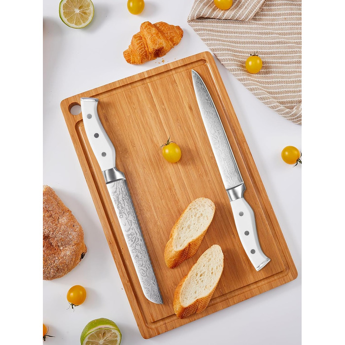 D.Perlla 14-Piece Self-Sharpening Knife Block Set - Professional Stainless Steel Kitchen Knife Set with Plastic Handle & Wood Block