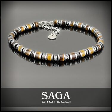 Браслет чоловічий SAGA GIOIELLI з нержавіючої сталі, кольорові сталеві диски, з оком тигра та кристалами