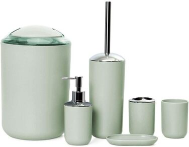Набір аксесуарів для ванної кімнати, 6 предметів: смітник, тримач для зубних щіток, стакан для зубної пасти, мильниця, дозатор для миючого засобу, зелений