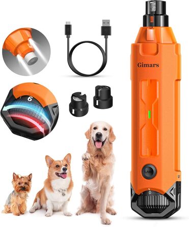 Шліфувальник для собак Gimars 6-ступінчатий з LED-підсвіткою, 12000RPM, тихий, USB, для великих, середніх та малих собак та котів, помаранчевий/червоний (Sunset Chevron)