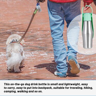 Водяна пляшка для собак ZoneYan 750 мл з нержавіючої сталі, портативна, витокозахисна, для подорожей, парків, кемпінгу, піших прогулянок (світло-зелена)