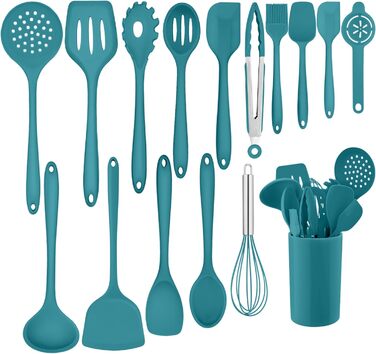 Набір кухонних аксесуарів Homikit, 16 шт. з тримачем, синій. Жаростійкий кухонний інвентар, набір кухонного приладдя, придатний для миття в посудомийній машині