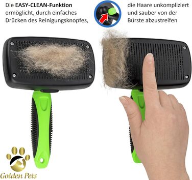 Щітка для собак та котів Golden Pets самоочисна, для короткої та довгої шерсті, для маленьких та великих тварин, швидке очищення + посібник з догляду