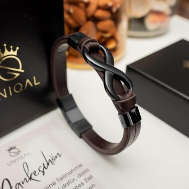 Браслет шкіряний чоловічий UNIQAL 'INFINITY' з нержавіючої сталі та натуральної шкіри чорно-коричневий, 21 см + подарункова коробка