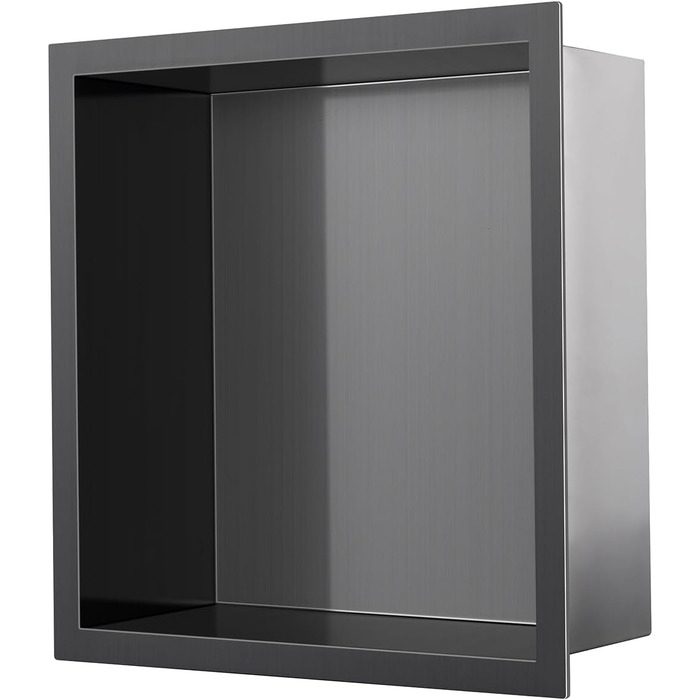 KINKIBOS Wall Niche Shower Stainless Steel, No Tiles Required, Recessed Shower Niche 30 x 30 x 10 cm, Shower Niche Single Shelf Storage Grey Black