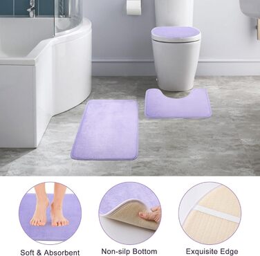 9-Piece Bathroom Accessories Set – Trash Can, Soap Dispenser Set, Soap Dish, Toilet Brush with Holder, Toothbrush Holder, Cup, Tray, Cotton Swab Holder, (Violet Bathroom Set + Shower Curtain + Rugs)