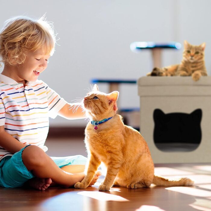 Кігтечка для котів Relaxdays, будиночок для котів, 2 поверхи, складана, 44x40x40 см, коричневий/білий