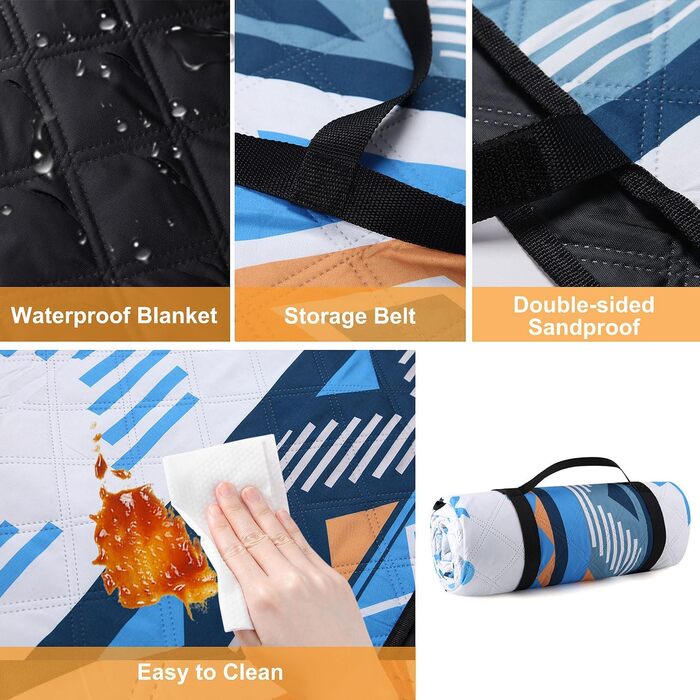 EXTSUD Piknik Decke Outdoor 200x200cm - Водостійкий плед для пікніка та кемпінгу з ручкою