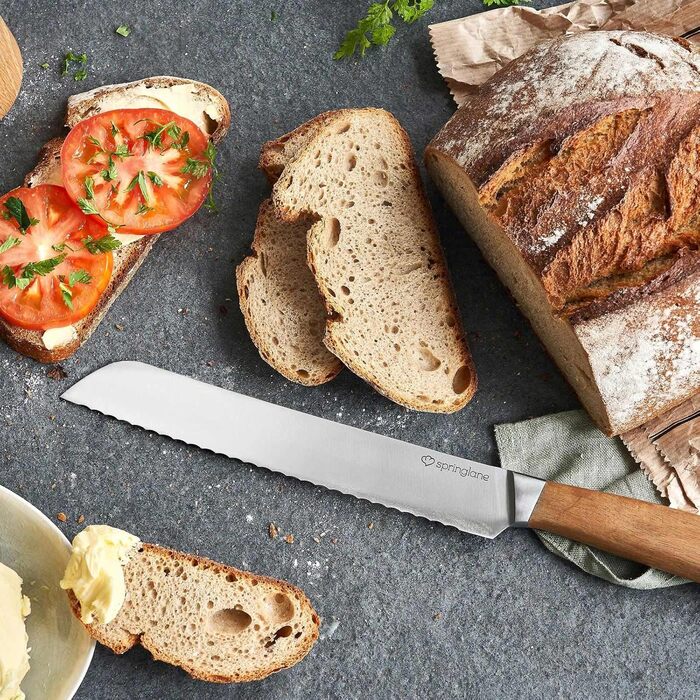 SPRINGLANE Acacia Wood Knife Block Set - 6 Piece German Steel Knives