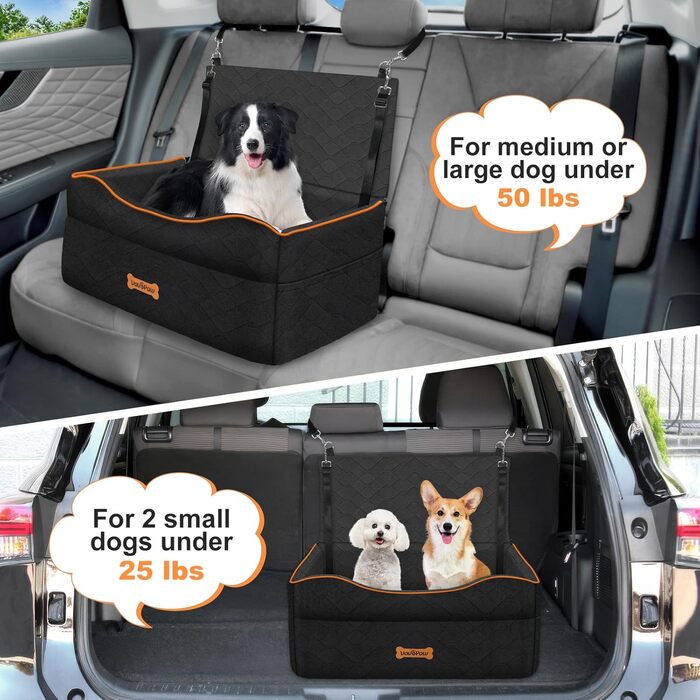 Автокрісло для собак середніх та маленьких порід (до 23 кг), з м'якою подушкою та страхувальним ременем, чорного кольору, розмір M