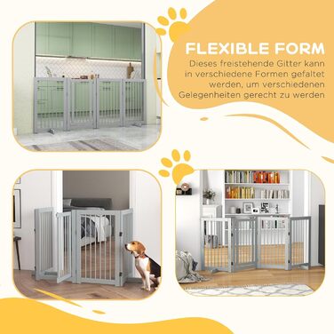ПавГат Захисне ґратка для собак, самостійна, 204 x 75 см, 4 панелі, дерево, білий (220L x 36B x 91H cm, світло-сірий)