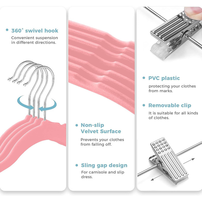 Валiзочка для одягу VECELO Premium з металевими зажимами, неслизька та економна, з 1 магічною валізочкою та 2 тримачами для краваток, ідеальна для жінок та чоловіків, 20 шт., рожевий