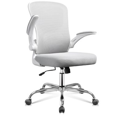 Офісний стіл DEVAISE: ергономічний крісло з регульованою підтримкою попереку та відкидними підлокітниками, регульована висота, білий, до 136 кг, без підголівника