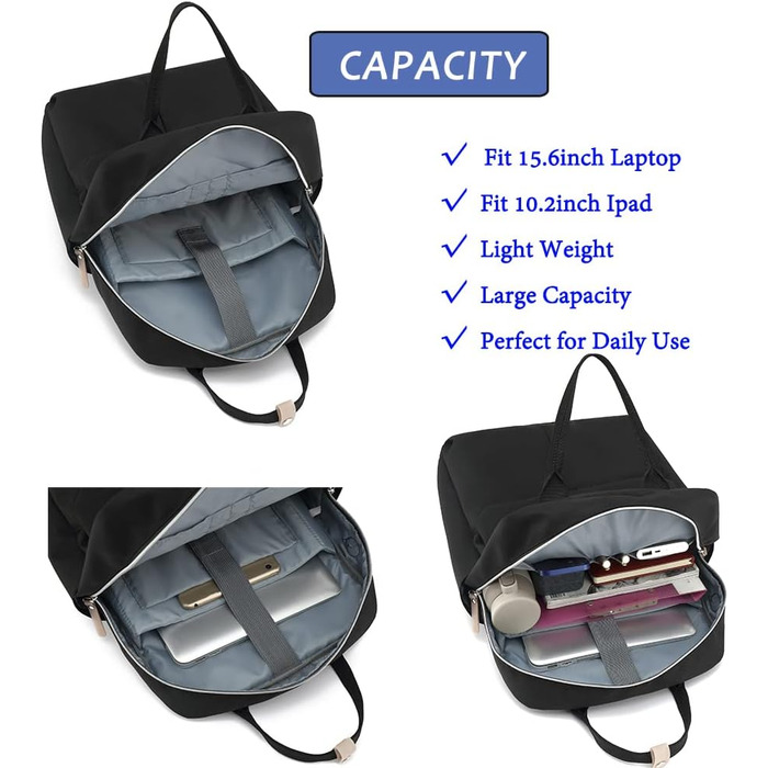 Рюкзак FUXINGYAO для жінок з відділенням для ноутбука 15.6 дюймів, 23L, антикрадійний, чорний