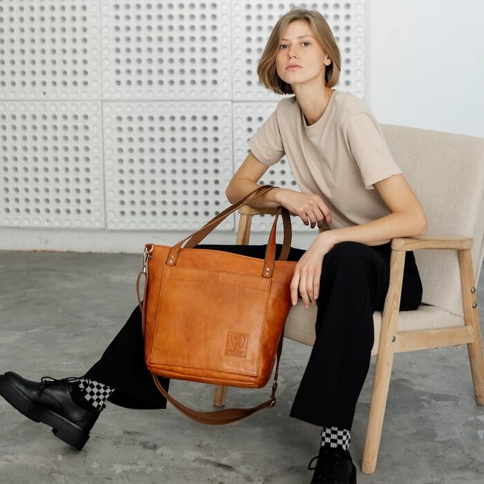 Сумка жіноча шкіряна через плече Berliner Bags Verona (коричнева). Велика сумка-шопер з YKK-застібкою