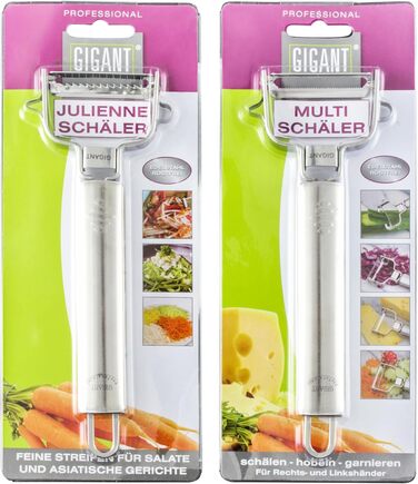 Набір овочечисток Gigant® 2 шт: універсальна та Julienne, нержавіюча сталь. Для спаржі, картоплі, салатів та воку. Можна мити в посудомийній машині
