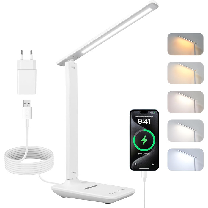 LED лампа настільна Carehabi з USB, 5 кольорів та 5 рівнів яскравості, торкання, для дітей, кімната, офіс