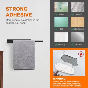 Тримач для рушників Ibergrif M34453A без свердління, 39 см, нержавіюча сталь 304, самоклеючий, чорний