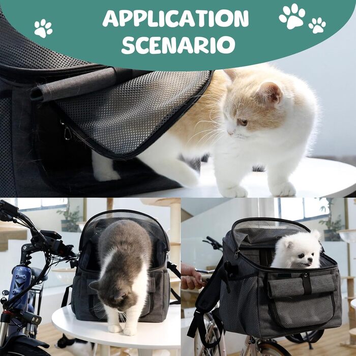 Кошик для собак на велосипед, сумка для домашніх тварин. Складаний кошик для велосипеда спереду для собак 2 в 1. Кошик для собак-рюкзак з адаптером для керма для маленьких тварин (вантажопідйомність 5 кг) (Чорний)