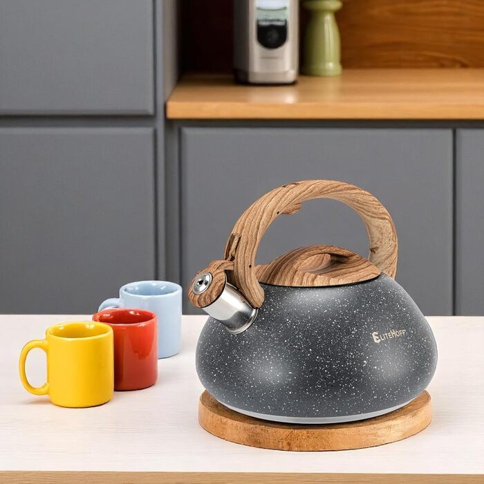 Чайник Induktion EliteHoff 3L з нержавіючої сталі з автоматичним свистком, сірий (E-5111)