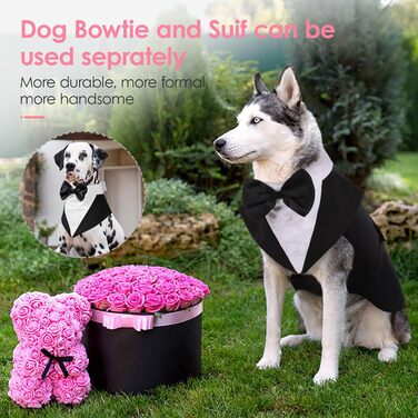 AOFITEE Dog Smoking Dog Suit & Bandana Set, Dog Wedding Party Suit Dog Bow Tie Shirt Vest, Pet Suit Costume Dog Clothes with Detachable Bow Tie for Halloween, Christmas, M