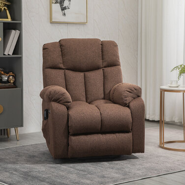 HOMCOM Electric TV Recliner with Lift Assist, Recliner with Remote Control, Power Cord, 58W, Brown, Steel, Polyester, 92 x 95 x 107 cm | Aosom