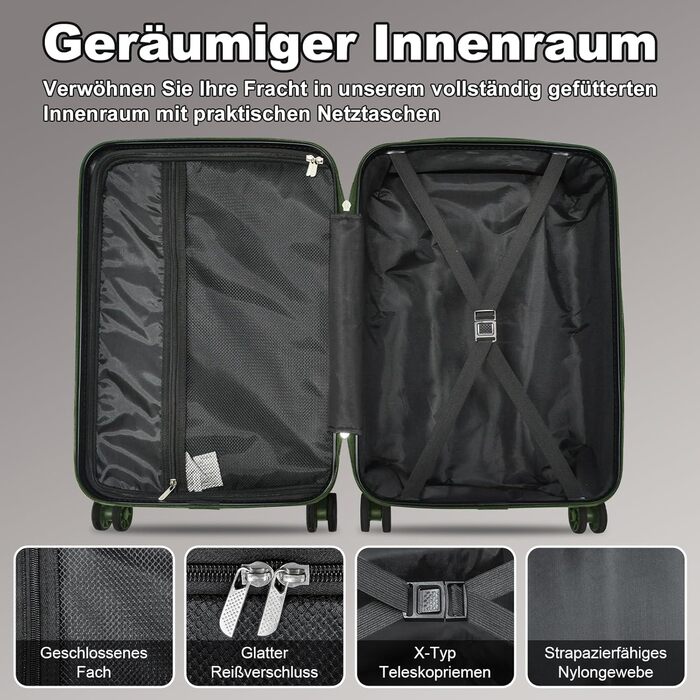 Набір валіз Joyway 6шт з жорстким корпусом, легкий, з 4 колесами та TSA-замком. Включає багатофункціональну сумку та косметичку. Колір: зелений