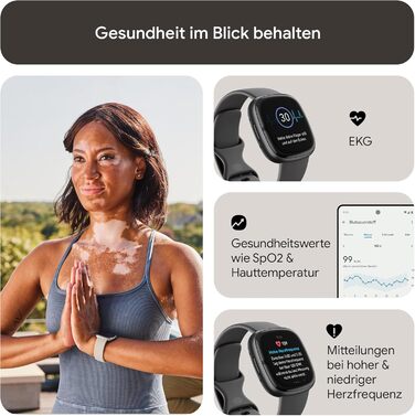 Fitbit Sense 2 – Розумний годинник для жінок та чоловіків – Фітнес-трекер з GPS, телефоном, аналізом стресу, ЕКГ та сном – сумісний з Android/iOS (Графіт / Алюміній)