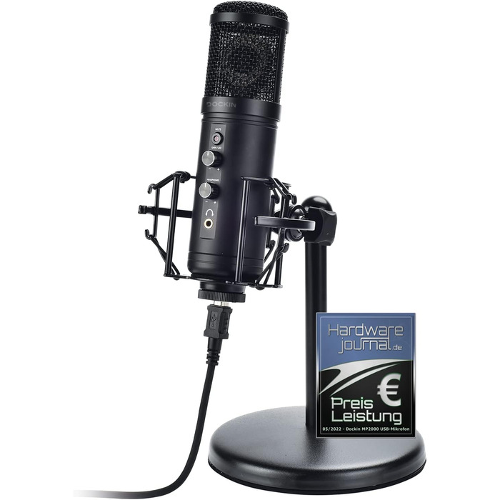 USB мікрофон DOCKIN® MP2000 для ПК, геймінгу, подкастів та стрімінгу - мікрофон з USB для запису звуку з важким штативом. Якість звуку 130dB.