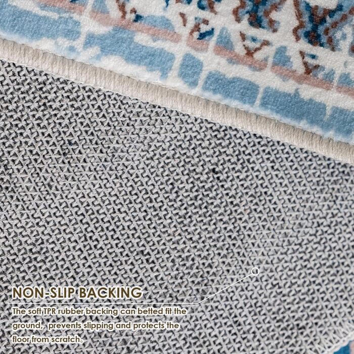 OMERAI Rug Living Room Washable Short Pile Rug Oriental Soft Bedroom Blue Non-Slip Vintage Rug 60x130CM Machine Washable Rug
