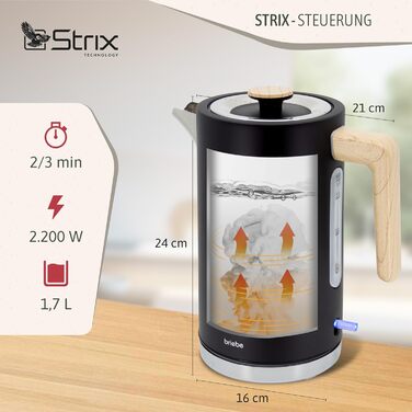 Тостер Briebe Nordic Set з широкими слотами та підставою для бургерів, 6 режимів підсмажування + Електричний чайник 1,7л, 2200W, чорний, набір для сніданку