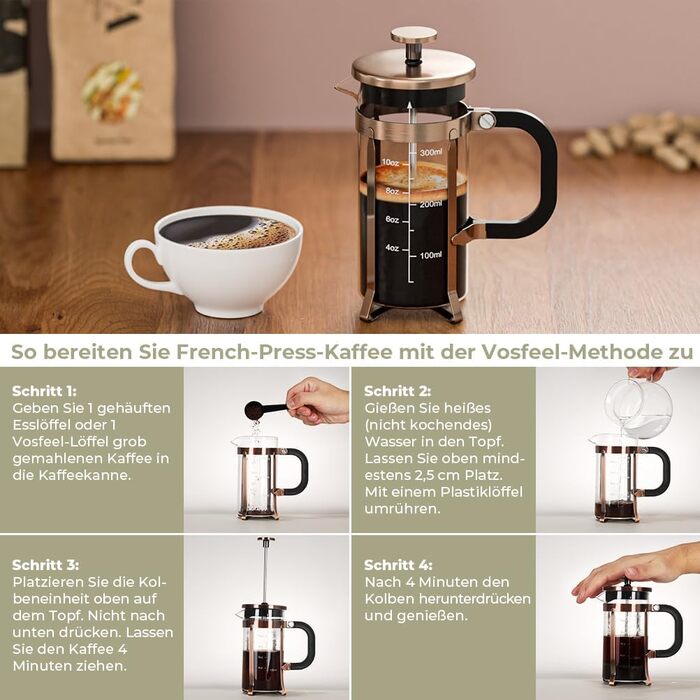 Френч-прес для кави 350мл з нержавіючої сталі, скляний, для дому, офісу, кемпінгу та подорожей