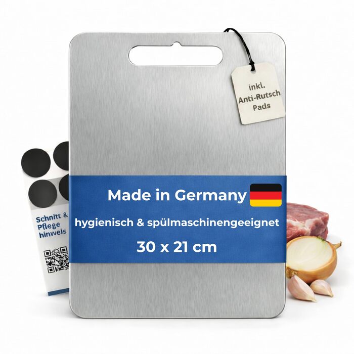 Обрізна дошка зі сталі нержавіючої 30x21 см, Made in Germany, для посудомийки, з силіконовими ніжками