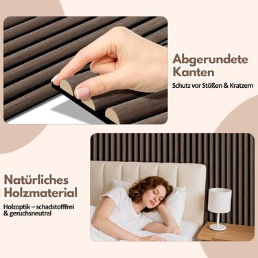 Акустичні панелі з дерева та фетру для стін 120x60 см, шумопоглинаюча обробка інтер'єру, чорний горіх (комплект 4 шт, 2.88 м²)