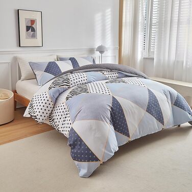 Набір постільної білизни з мармуровим малюнком 200x200, 3 частини: простирадло, 2 наволочки 80x80, мікрофібра, з блискавкою (блакитний трикутник, крапка)