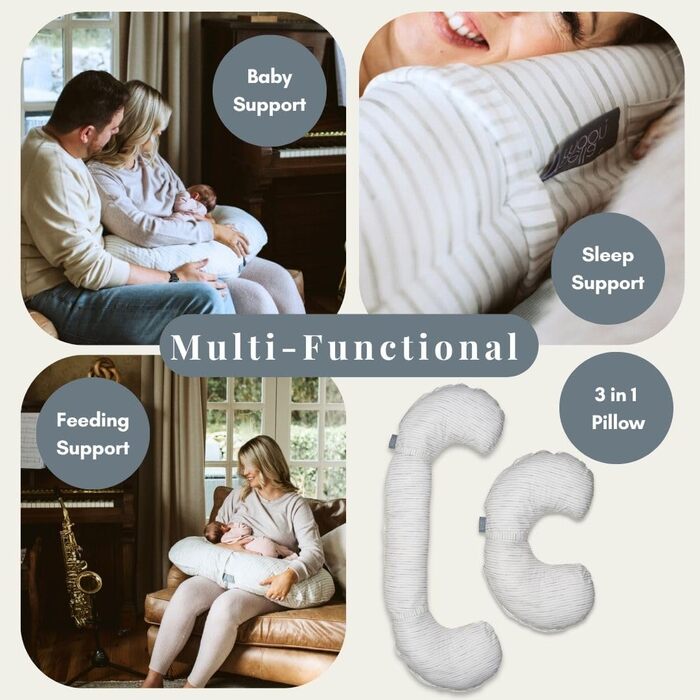 Подушка для вагітних BellaMoon 3-в-1 – підтримка всього тіла, C-подібна форма, для сну, годування та як ліжко для малюка, знімний бавовняний чохол (Waterleaves)