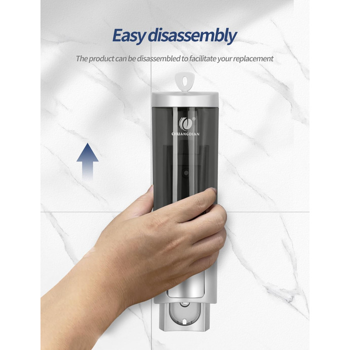 Ручний дозатор мила CHUANGDIAN, настінний, 200 мл, білий, сріблястий
